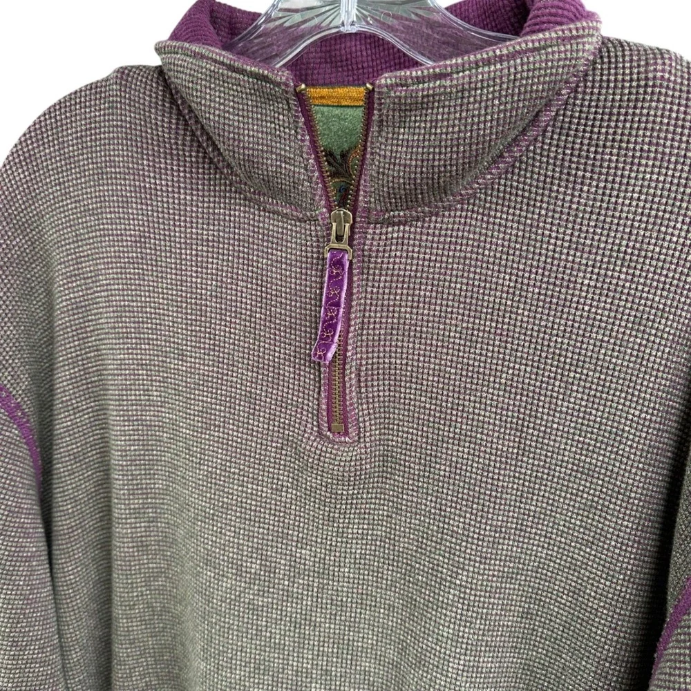 Robert Graham Mens XL Waffle Knit Quarter Zip Pullover Sweater Purple Green